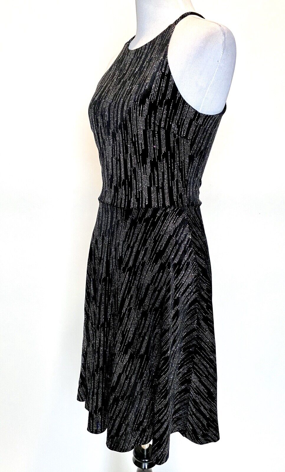 Black & Silver Velvet Stretch Skater Dress S Retail $78 Price $29 NWT