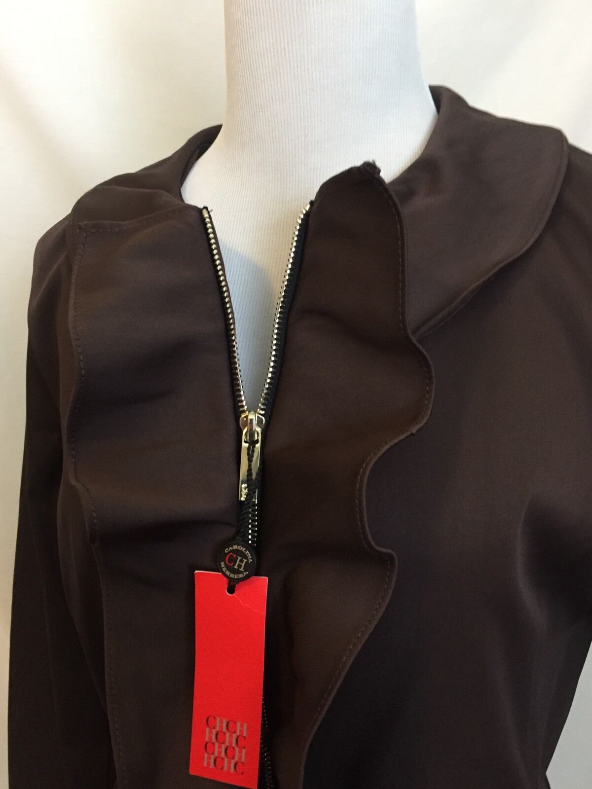 Carolina Herrera Brown Ruffle Coat Retails $910 NWT Price $298 Size S