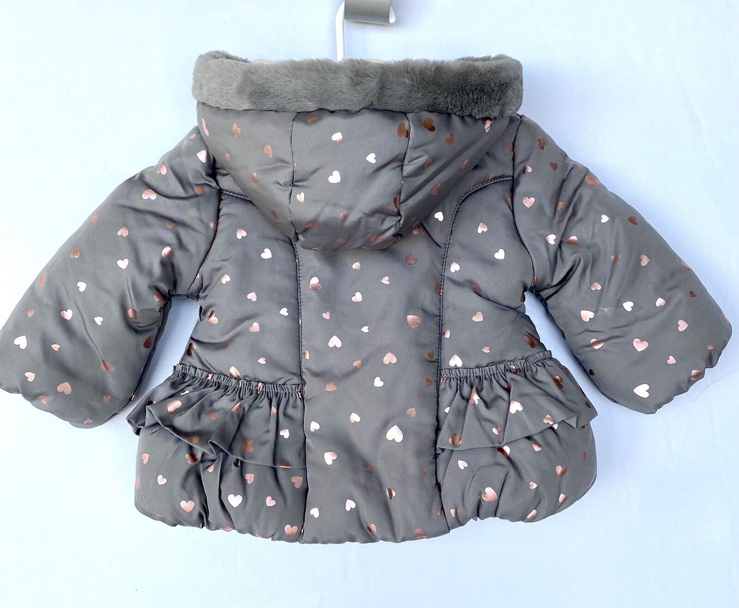 KENSIE Girl Ruffle Waist Grey Coat 12M RETAILS $65 Price $39 Pink Metallic Heart