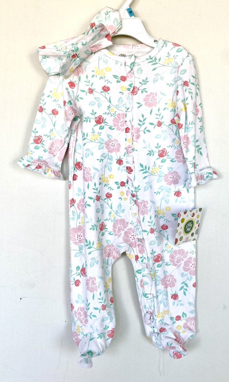 Little Me 2 Piece Rose Footie With Headband 6 Months NWT Price $16