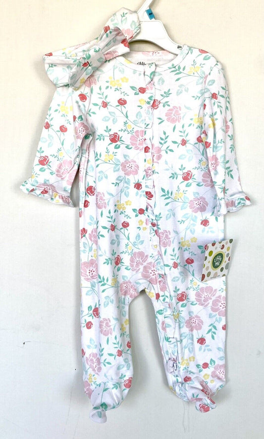 Little Me 2 Piece Rose Footie With Headband 6 Months NWT Price $16