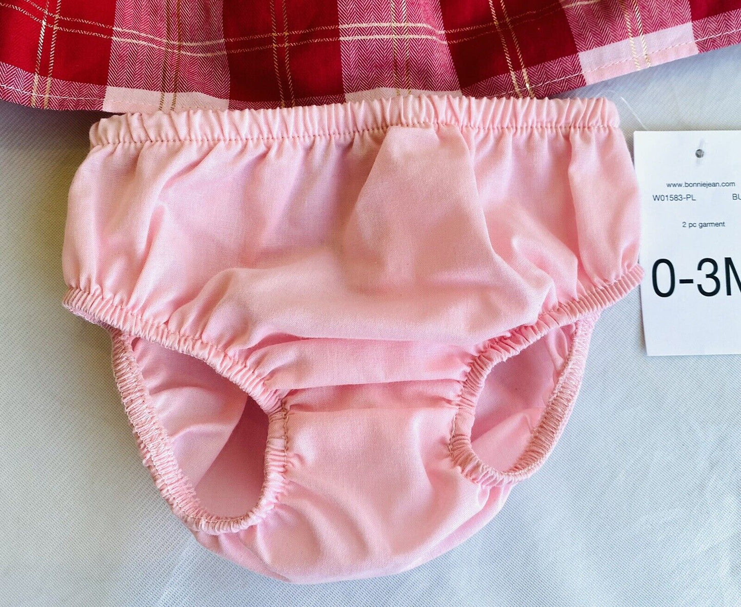 Bonnie Baby Red Gold Check Smocked 2 Pc Dress & Panties 0-3M Price $24