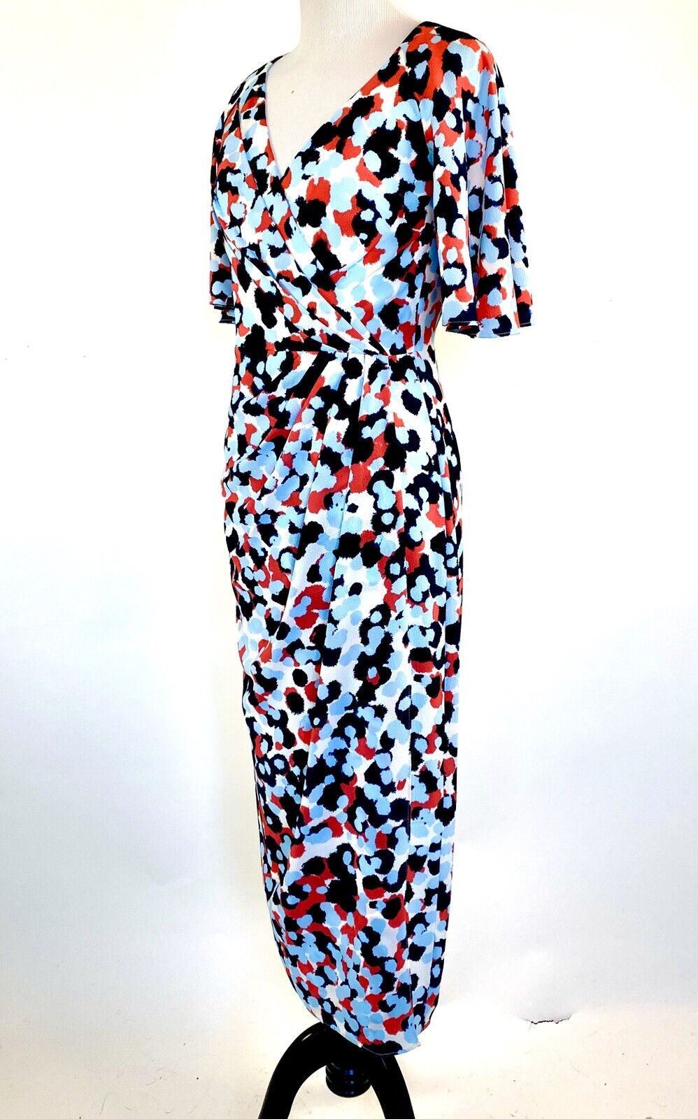 Maggy London Wrap Sheath Dress NWT Retail $128 Price $69 Size 0 Coral White Blue