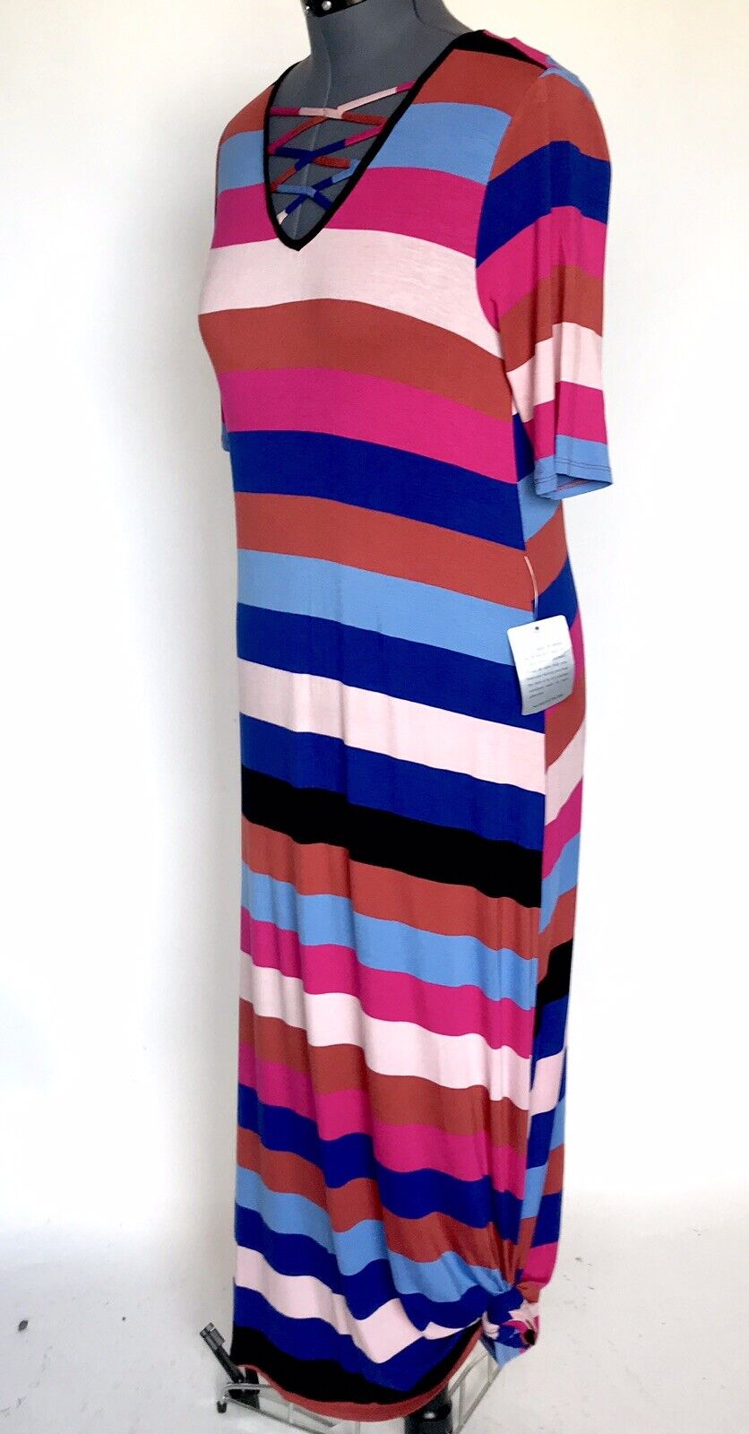 Spense Stripe Stretch Knot Hem Dress. Size L NWT Price $43