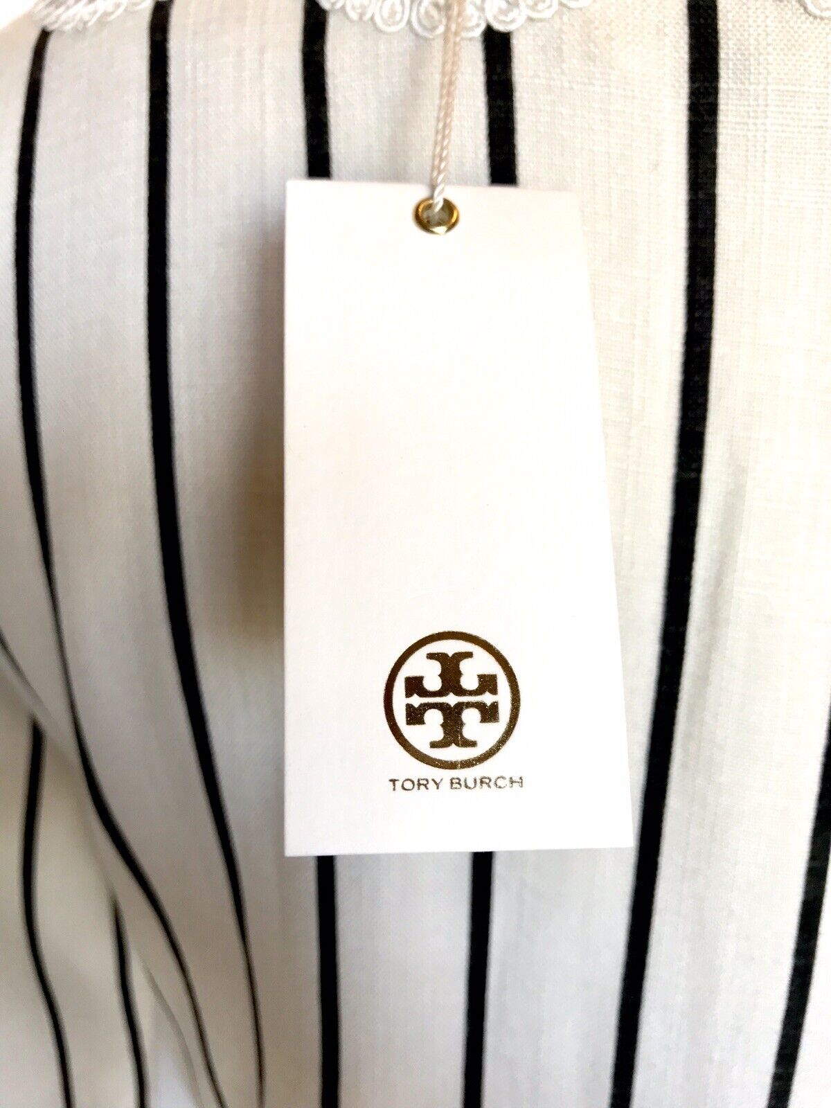 NWT Tory Burch Size 2 Rayon Slub Stripe Tunic Retail 348 Price $198 Embellished