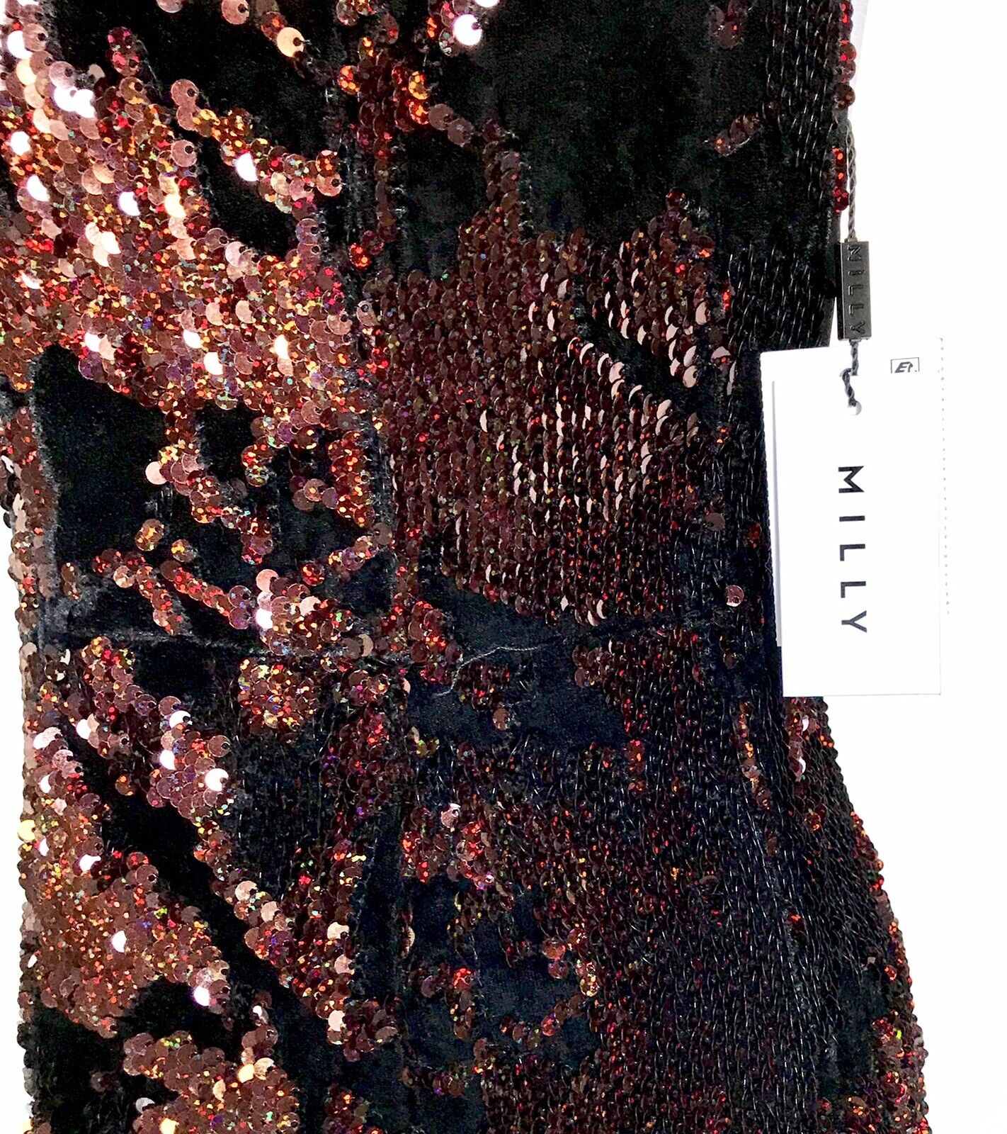Milly Black Velvet & Copper Sequin Dress. Retail $395 Price $89 Size 2