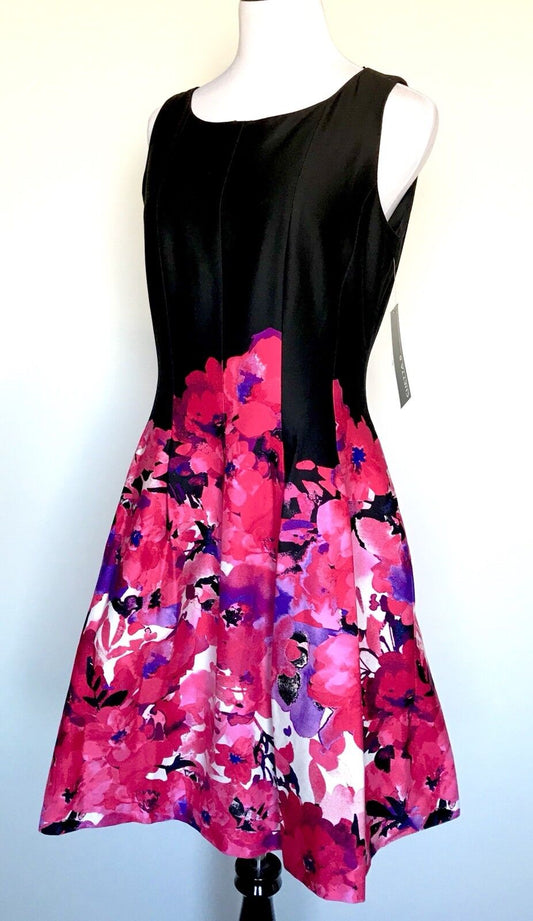 Chetta B Black& Pink Floral Dress. Size 8 Retails $98 Price $58 NWT