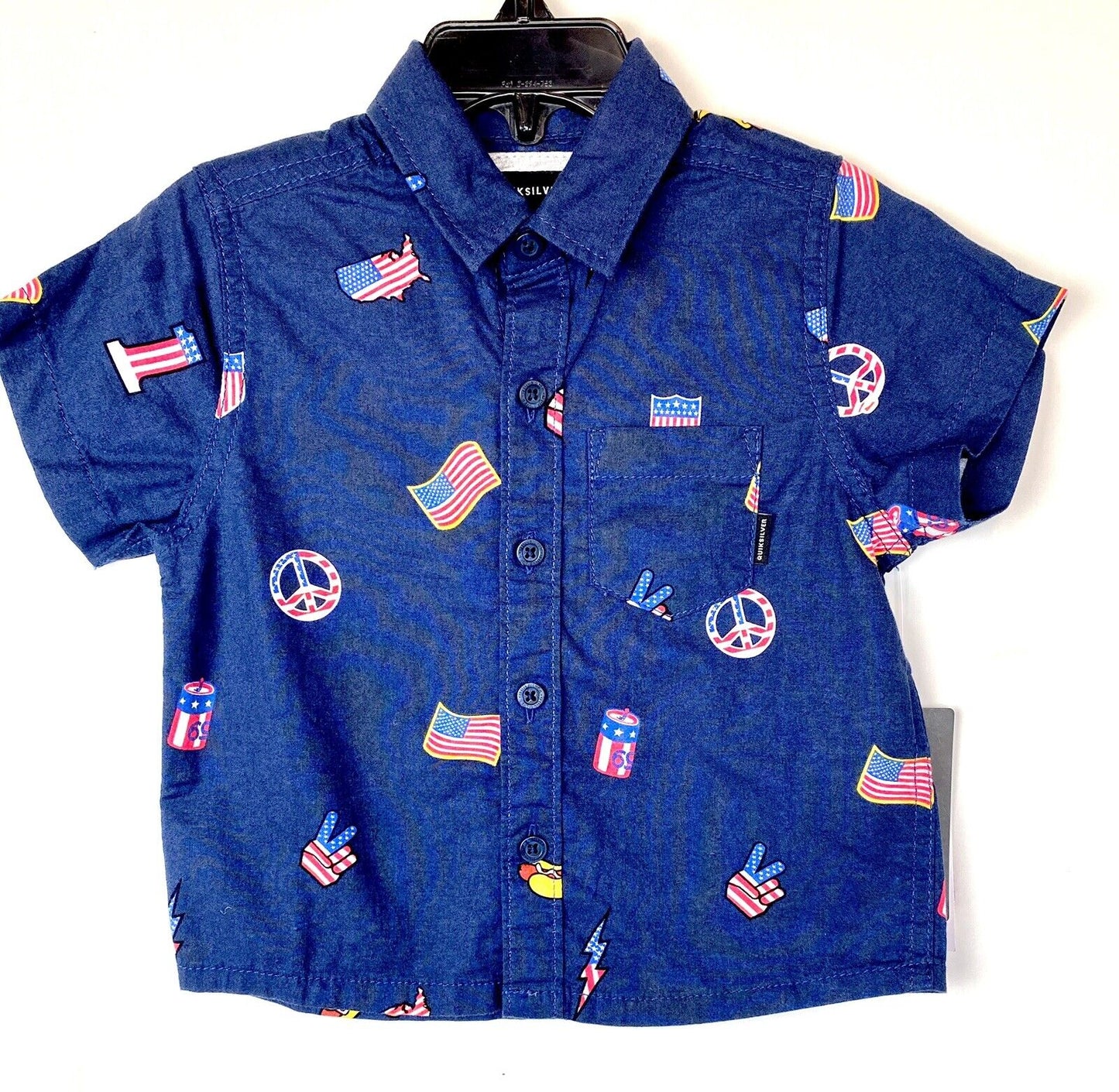Quicksilver Blue American Flag  SS Shirt NWT Retail $35 Price $17.49 Age 2