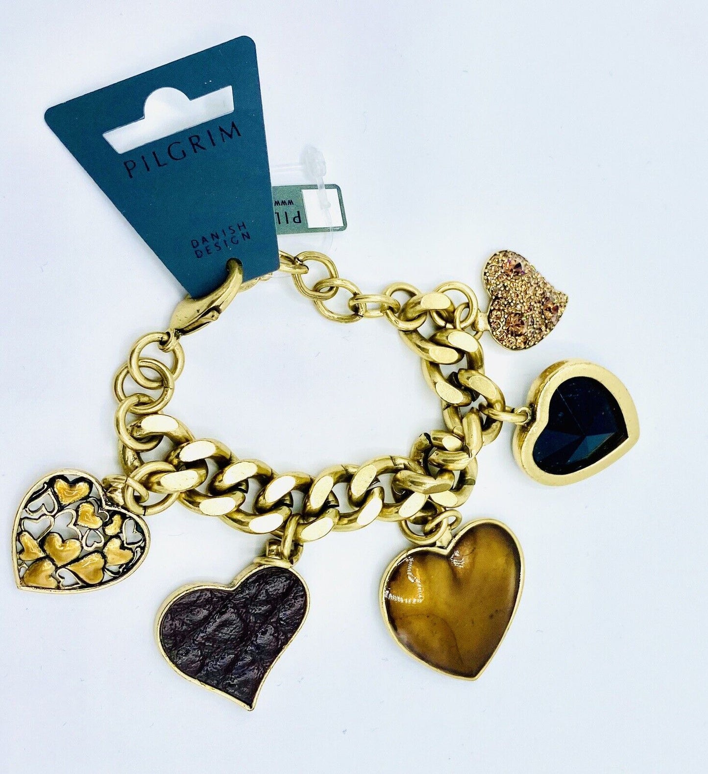 Valentine Hearts Genuine Swarovski Charm Bracelet 14 Carat Gold Plate PRICE $18