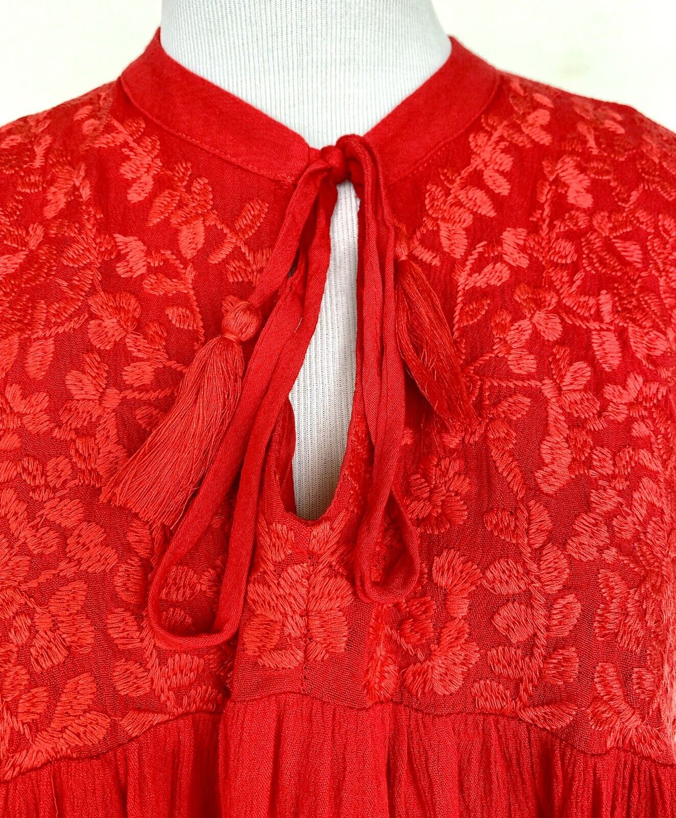 J Marie embroidered Athens Tassel Top size XS Retail $92 Price $59 Red NWT