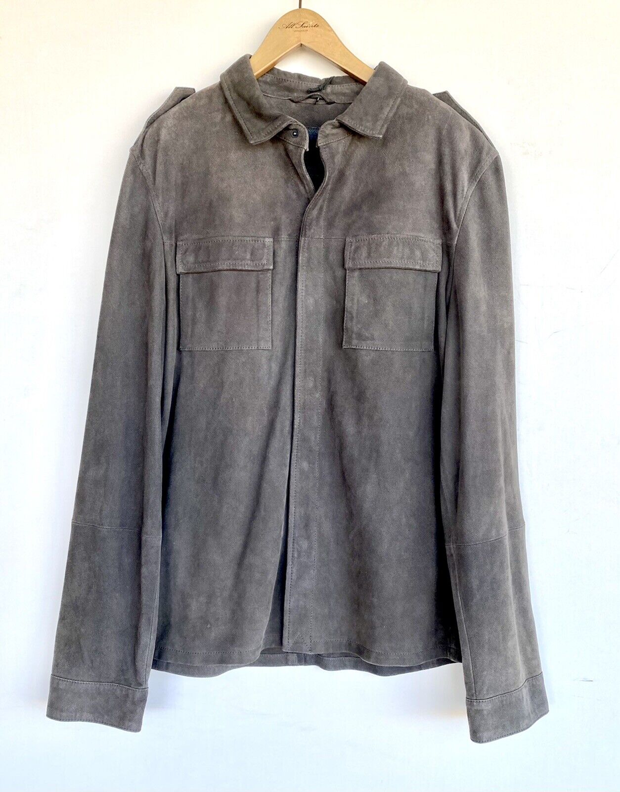 Allsaints Soft Leather Shirt XL Retail $540 Price $320 Anthracite