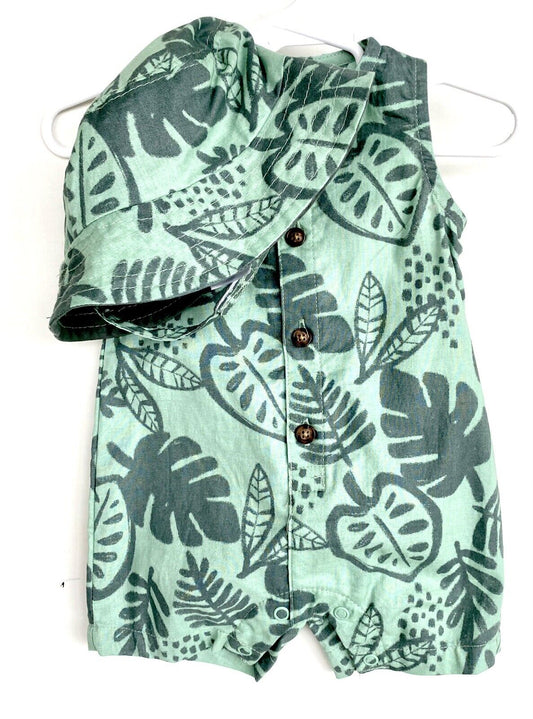 Carters Green Leaf 2pc Hat And Romper Suit Retail $26 Price $19 3 M 100% Cotton