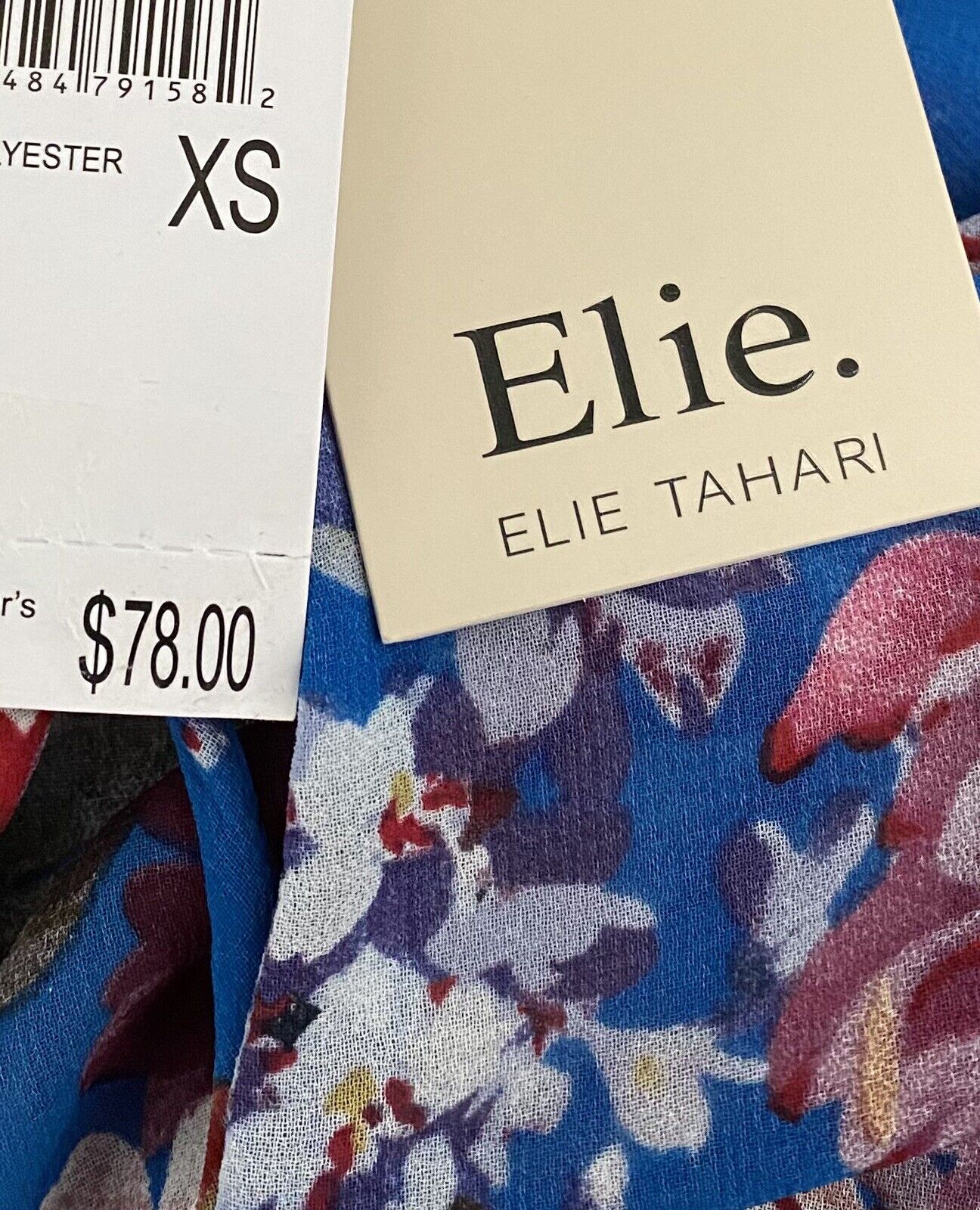 Elie Tahari Blue Red Blossom Blouse Retails $78 price $42 NWT Size XS Chiffon