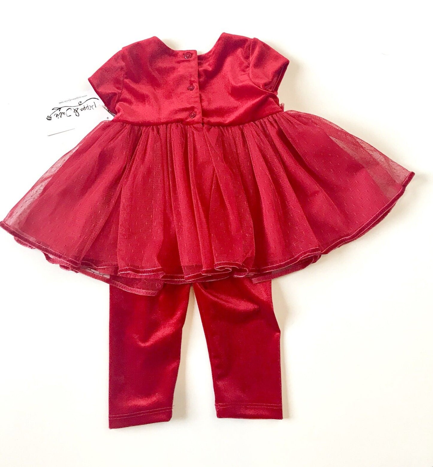Pippa & Julie 2pc Red Velvet & Net Dress & Legging Retail $44 Price $$29 18 M