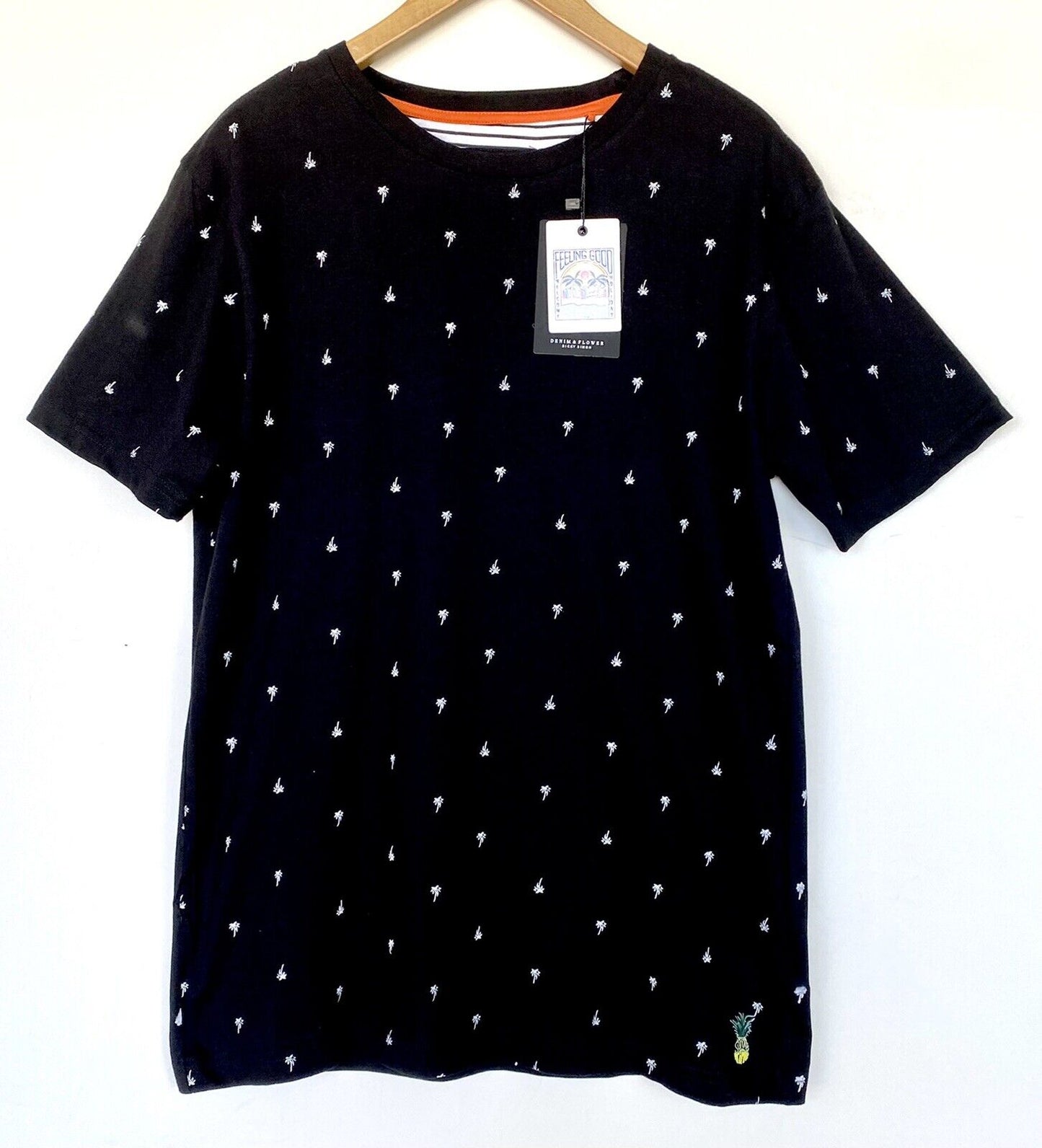 Denim & Flower Mens Black Tee. Palm Tree Print Size Small Price $24 NWT