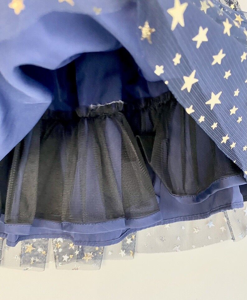 Pippa & Julie Blue & Gold Star Net Dress & Panties Retail $50 Price $39 18M NWT