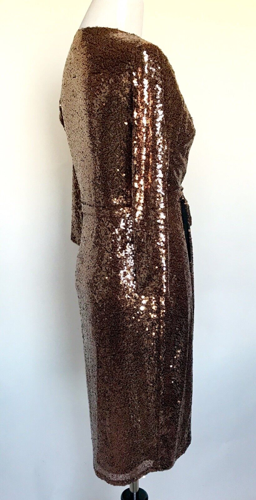 Aqua Bronze Sequined Party Cocktail Wrap Dress S Retails $148 Price $65