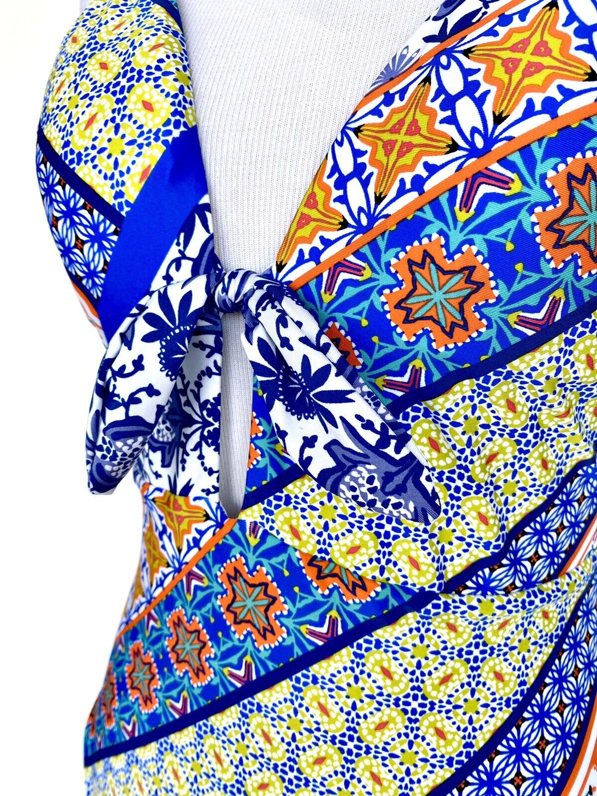 Nanette Lepore Patchwork Goddess Plunge Swimsuit NWT Sz 4 Retail $142 Price $49