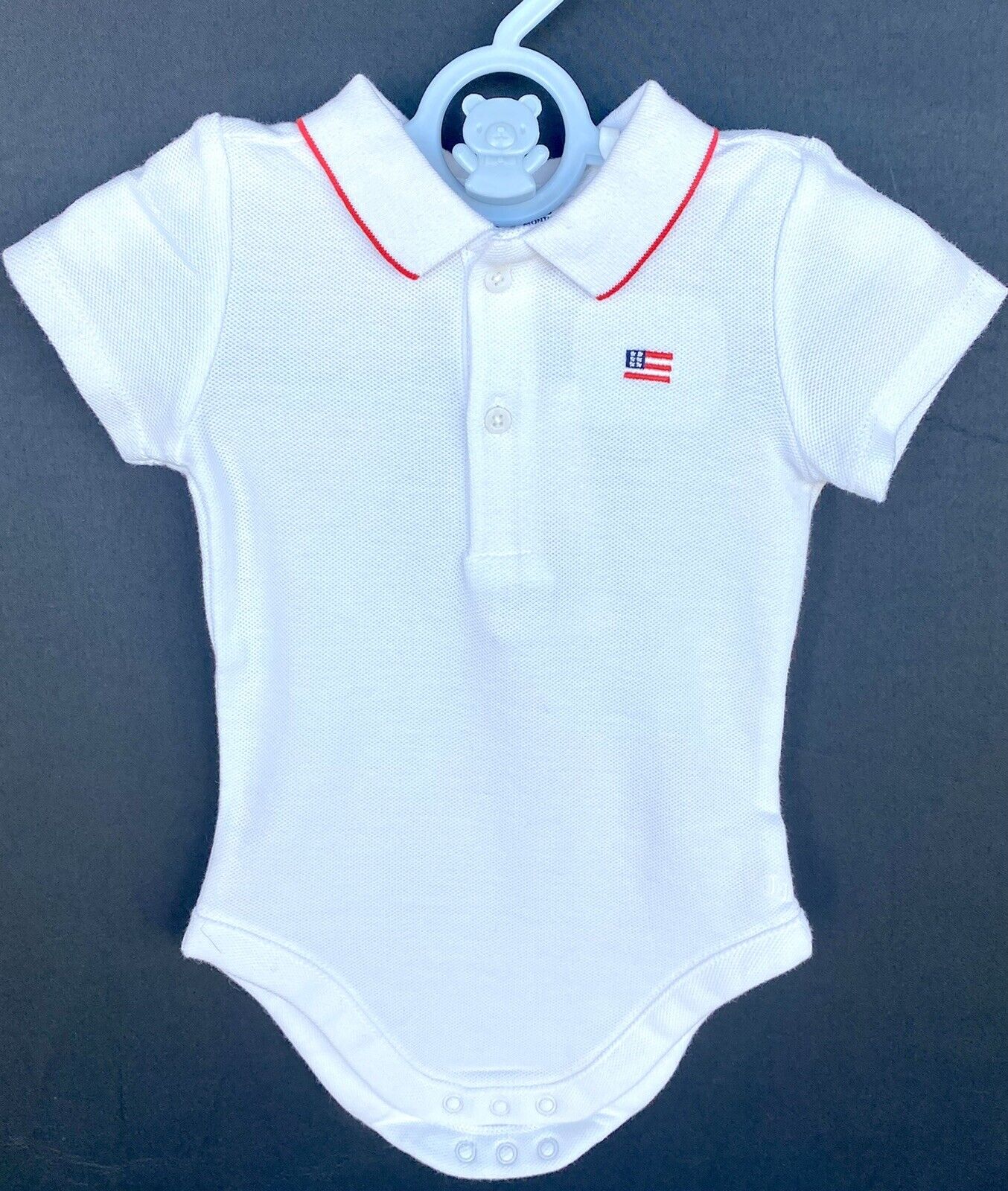 Janie And Jack Flag Pique Polo Bodysuit 3-6 M Price $26 NEW White