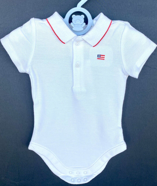 Janie And Jack Flag Pique Polo Bodysuit 3-6 M Price $26 NEW White