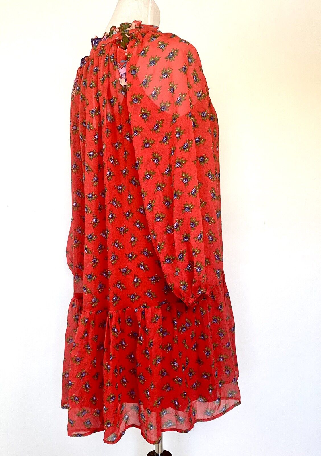 Beltaine Red Boho Gauze Peasant Style Dress Retail $188 Price $48 XS NWT