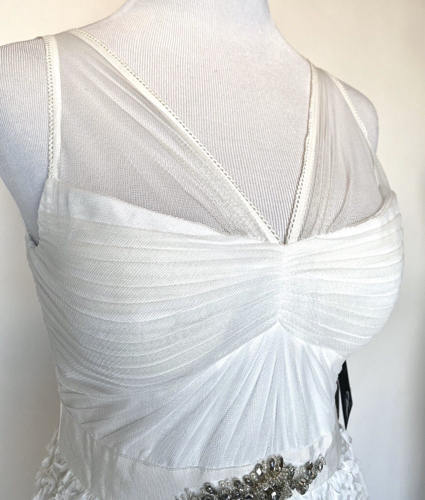 Adrianna Papell White Mesh Neck Wedding Dress NWT Size 6 Retails $299 Price $175