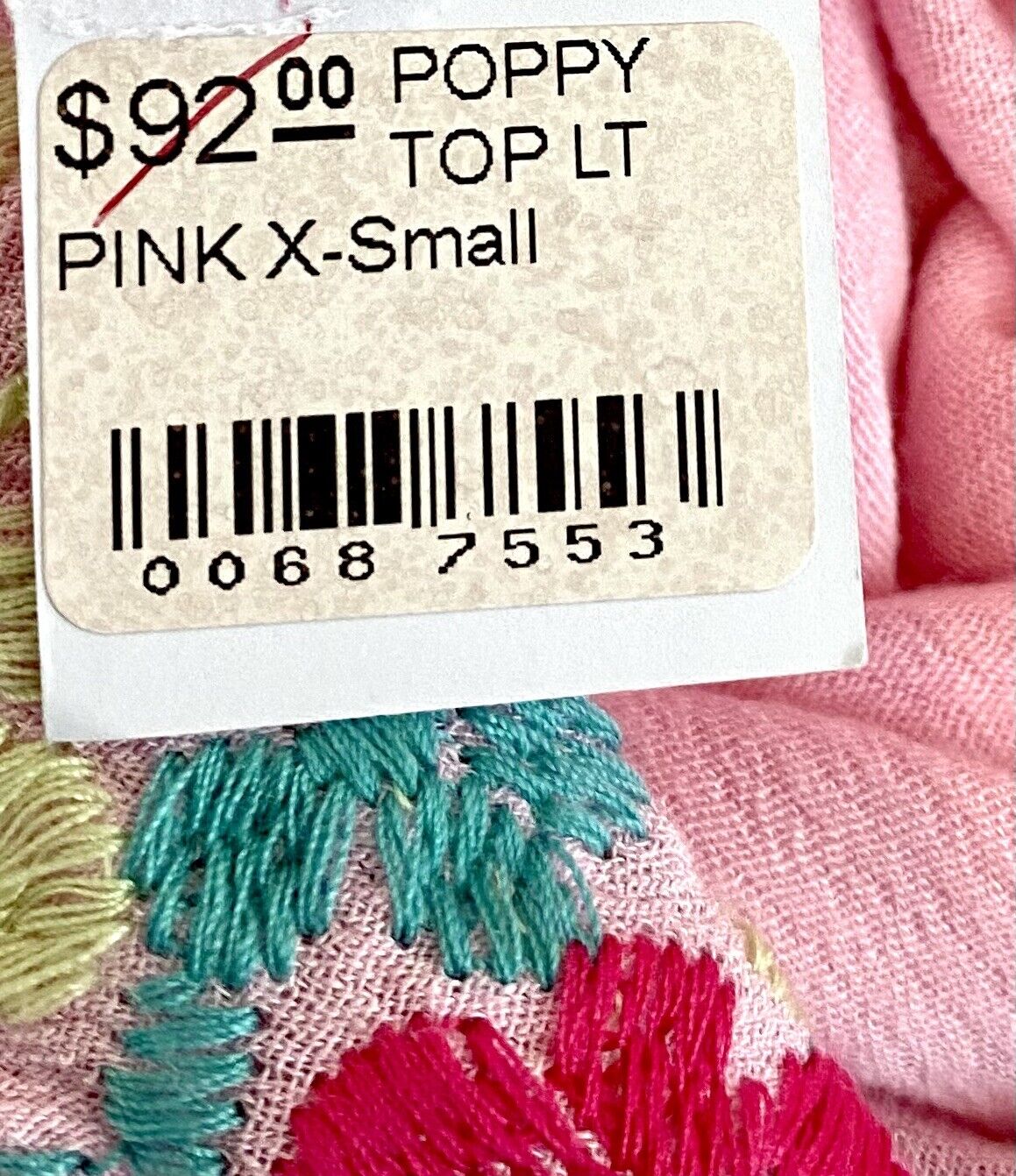 J Marie embroidered Poppy Tassel Top size XS Retail $92 Price $59 Pink NWT