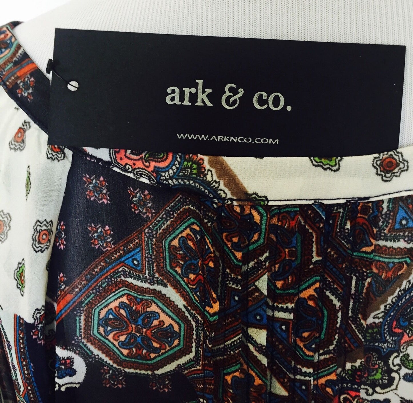 ARK & CO Boho top with Blue crochet detail. NWT Size M. Retails $78 Price $22