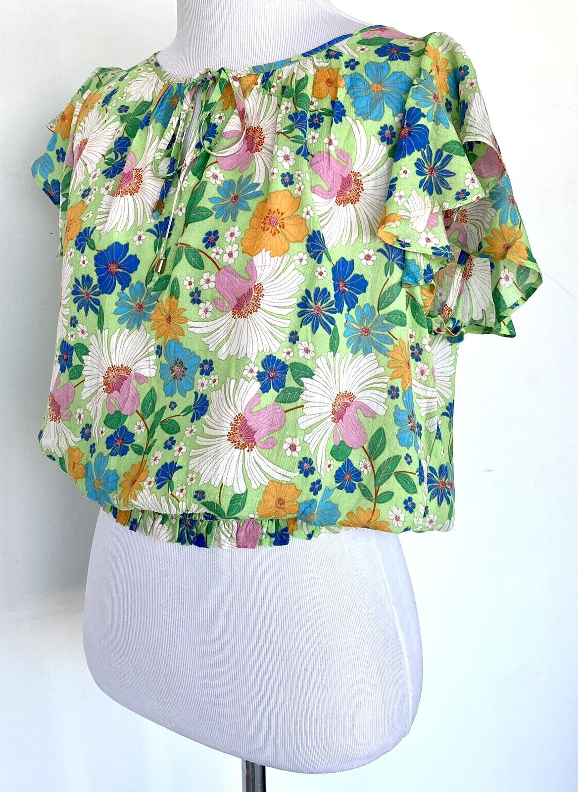 Rose and Olive green smocked Waist flutter sleeve top Price $46 XS