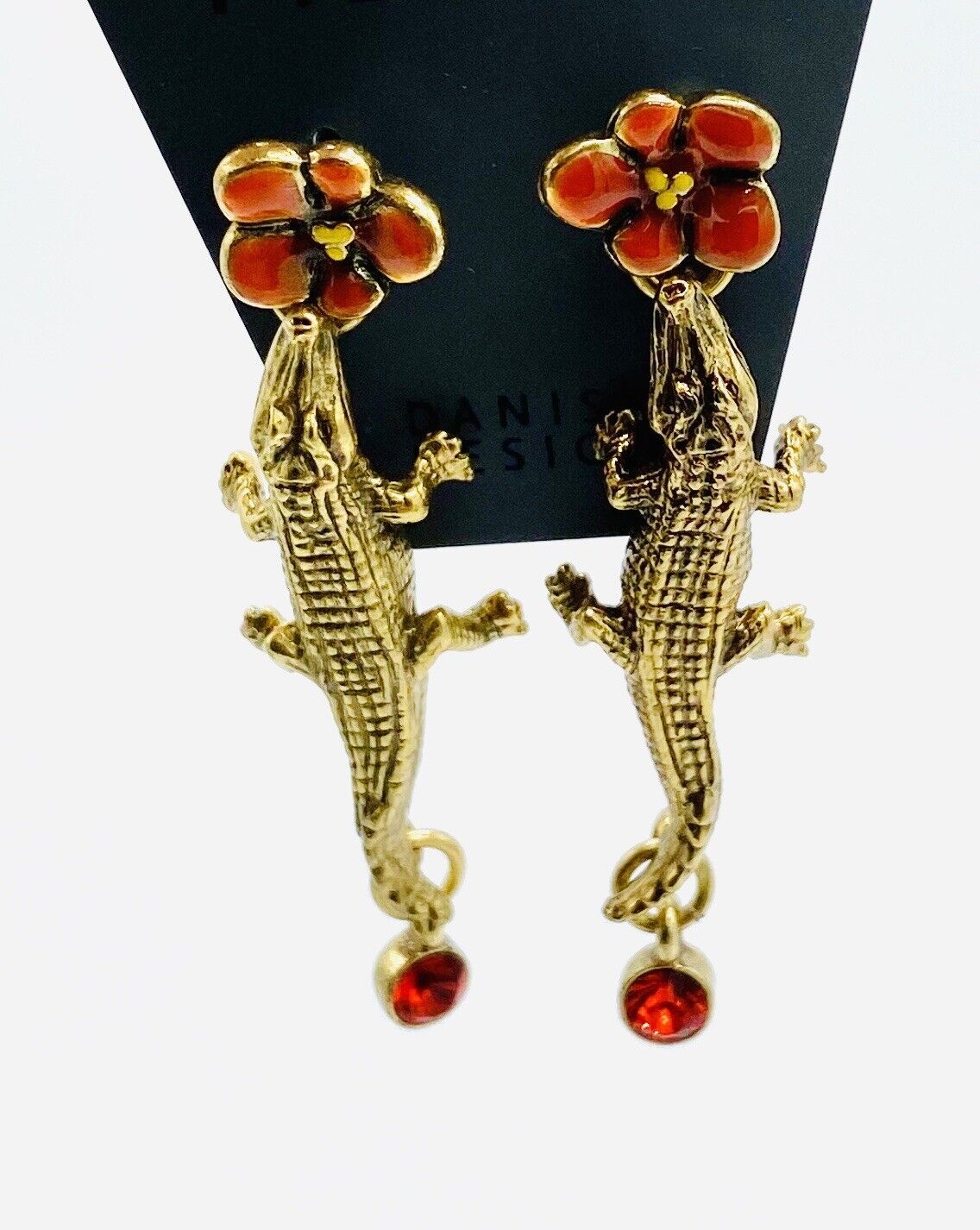 Pilgrim Jewelry 14 Gold Plated Swarovski Crystal Crocodile Earring NWT Price $15