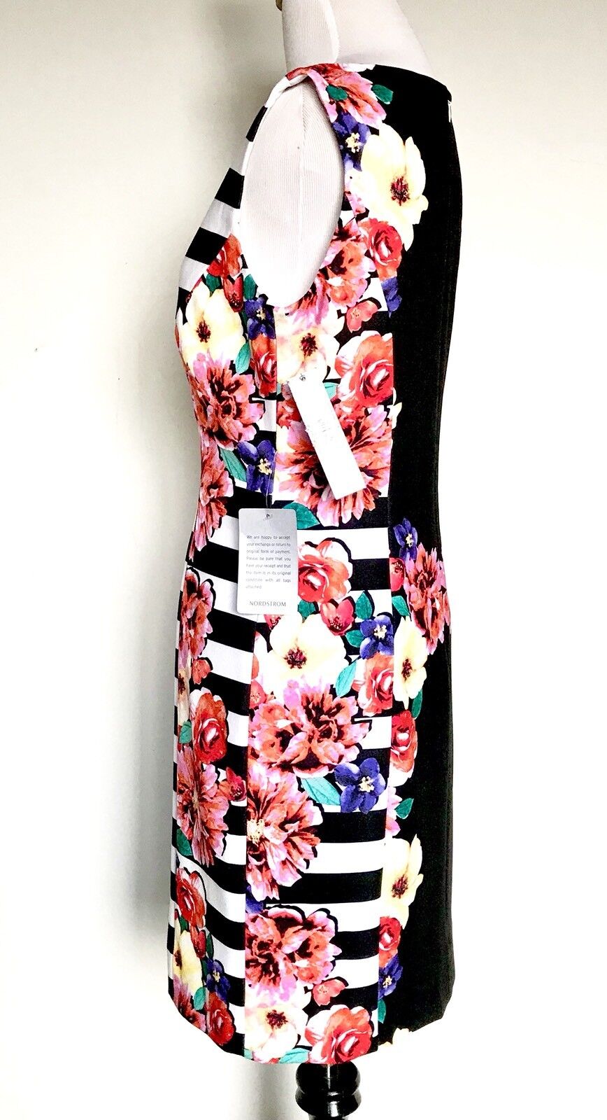 Tahari Arthur S. Levine Black Stripe Flower Dress 4P. NWT Retail $134 Price $59