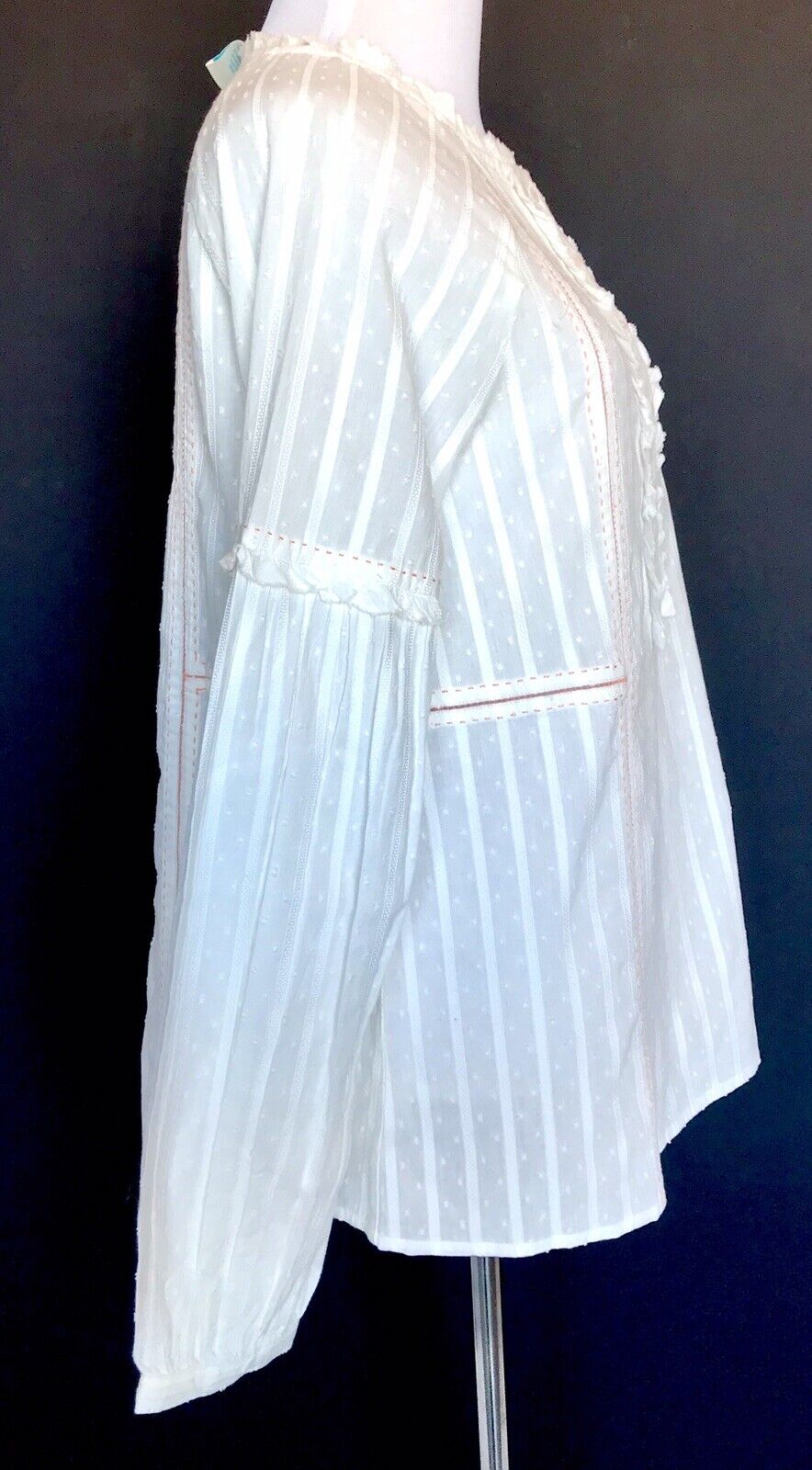 Sundance Alethia Off White & Coral LS Blouse. Retails $88 Price $48 NWT Size XS