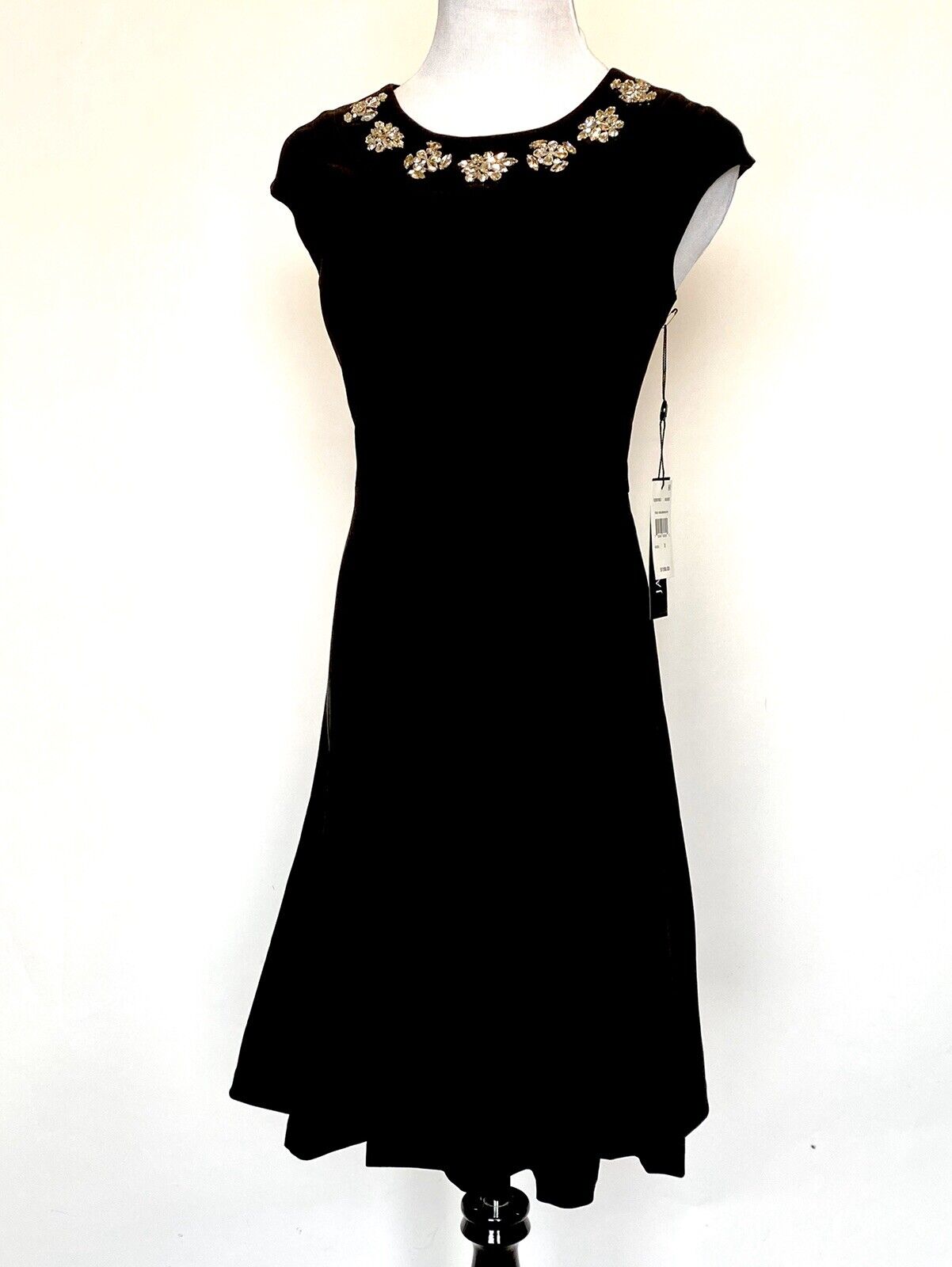 Jax Black Rhinestone Embellished Fit & Flare Dress Size 2 Retail $158 Price $64