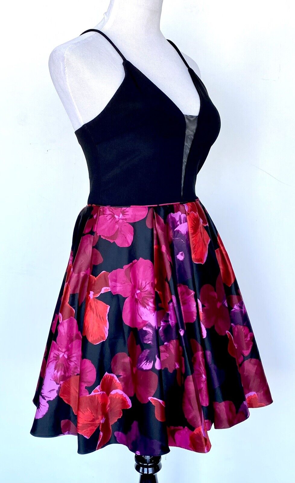 Betsy & Adam Floral Cocktail Dress Black Pink Red Sz 6 Retail $219 Price $92 NWT