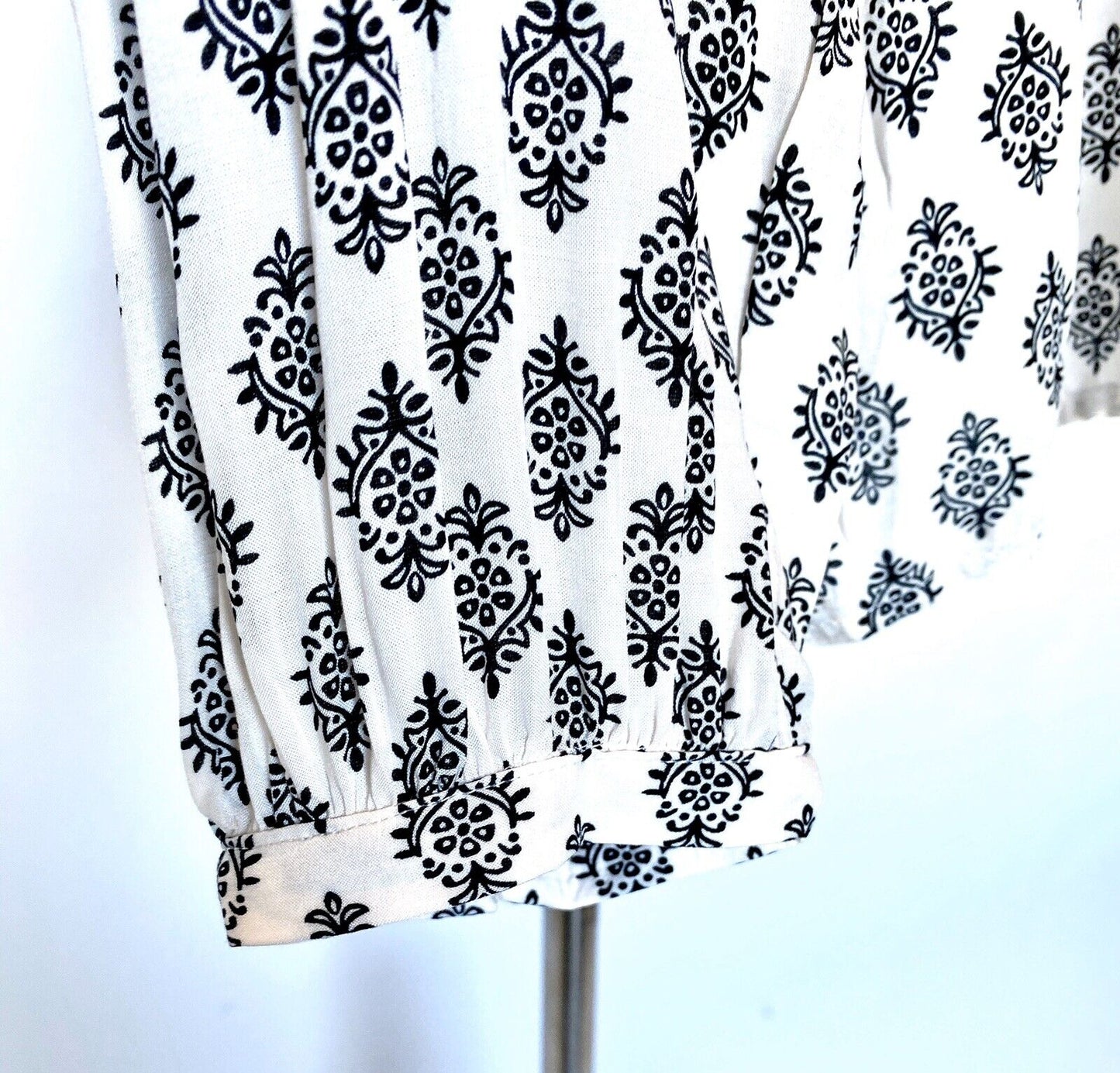 Beltaine Ivory & Black Tassel Peasant Boho Blouse Retail $118 Price $29 XS NWT