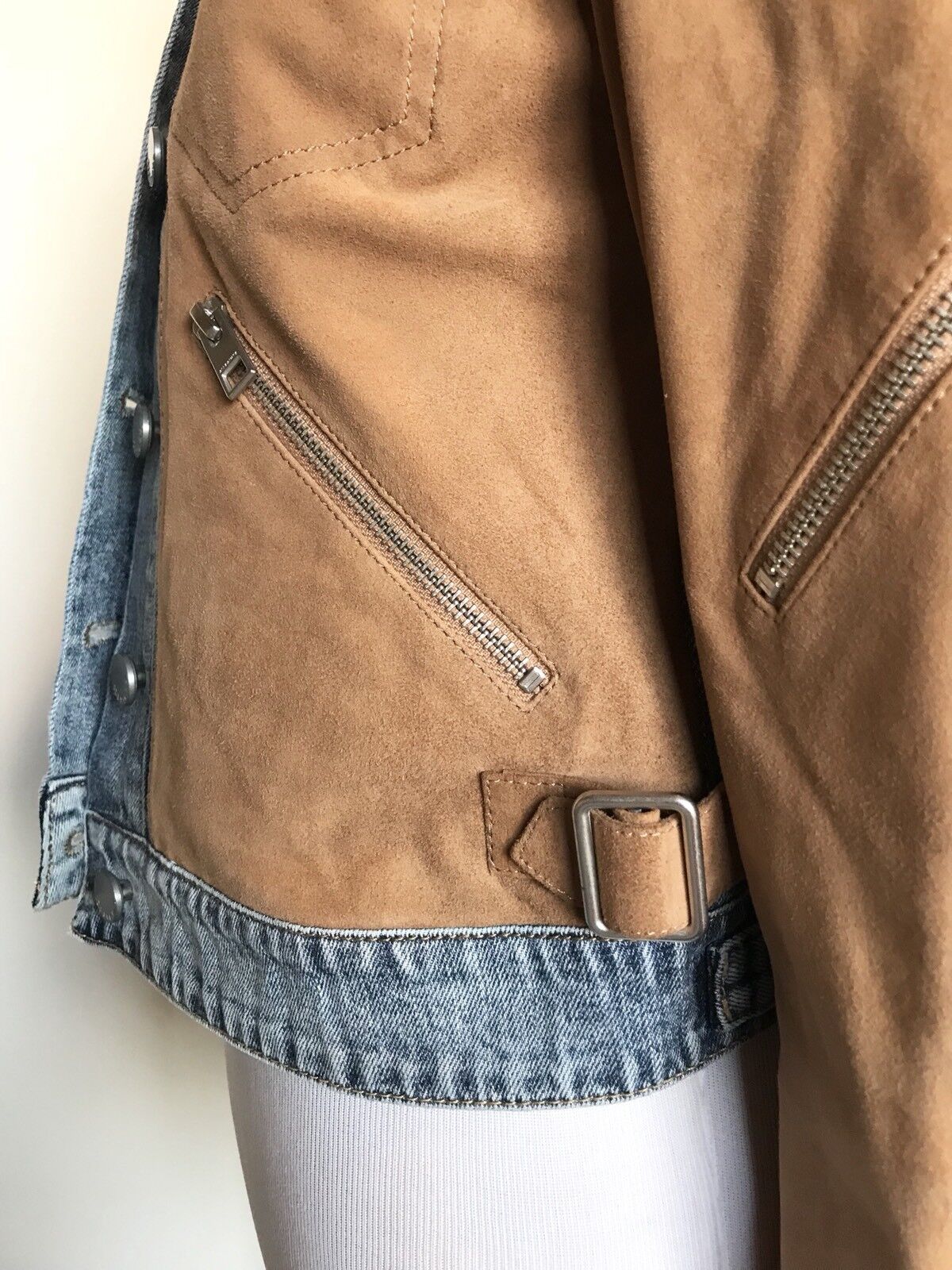 AllSaints Curtis Denim & Suede Leather Jacket NWT Retail $725 Price $335 Size 0
