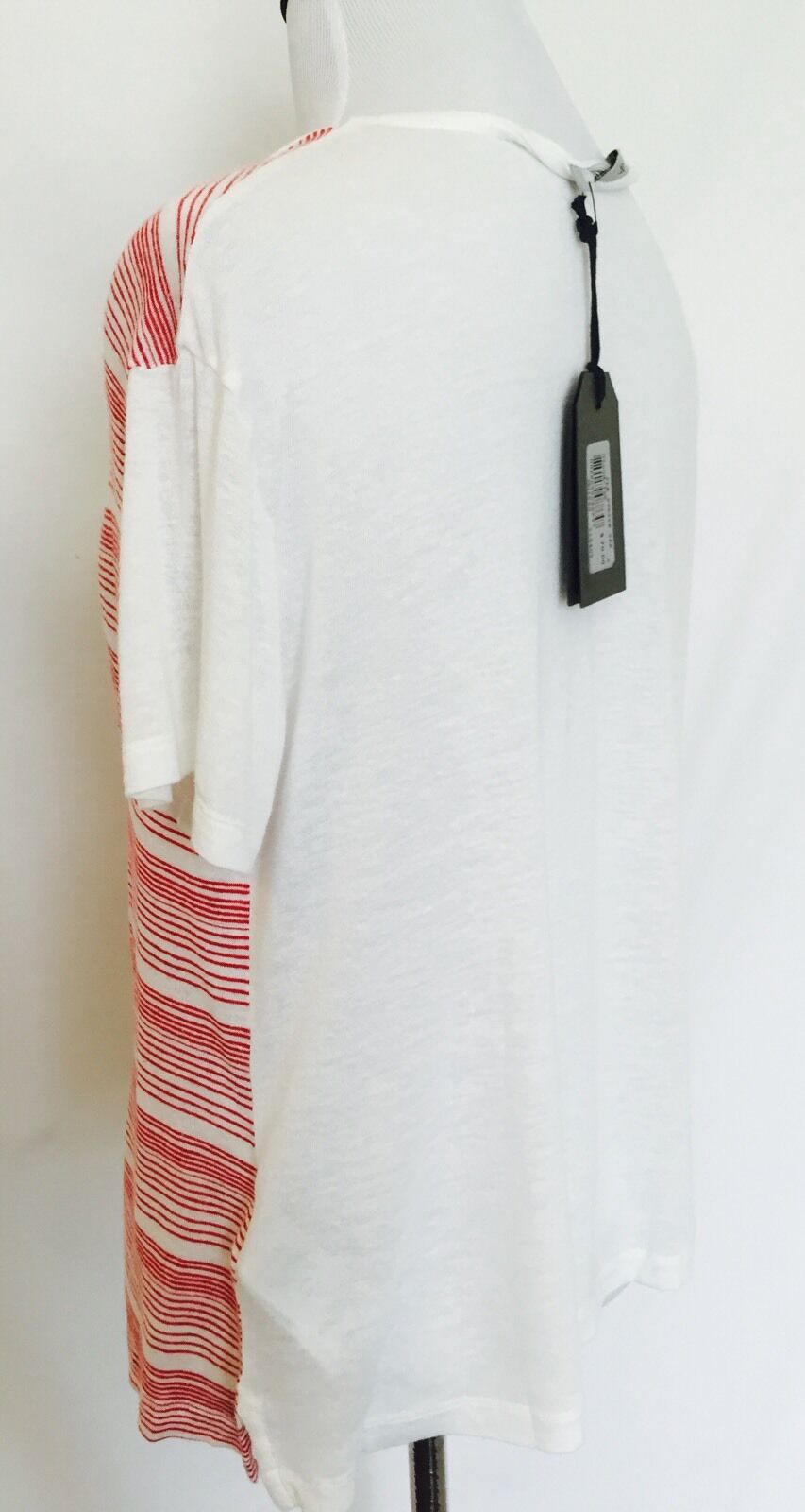 AllSaints Ile Stripe Linen Mix Red Ivory Tee. NWT Retail $70 Price $32 Size M