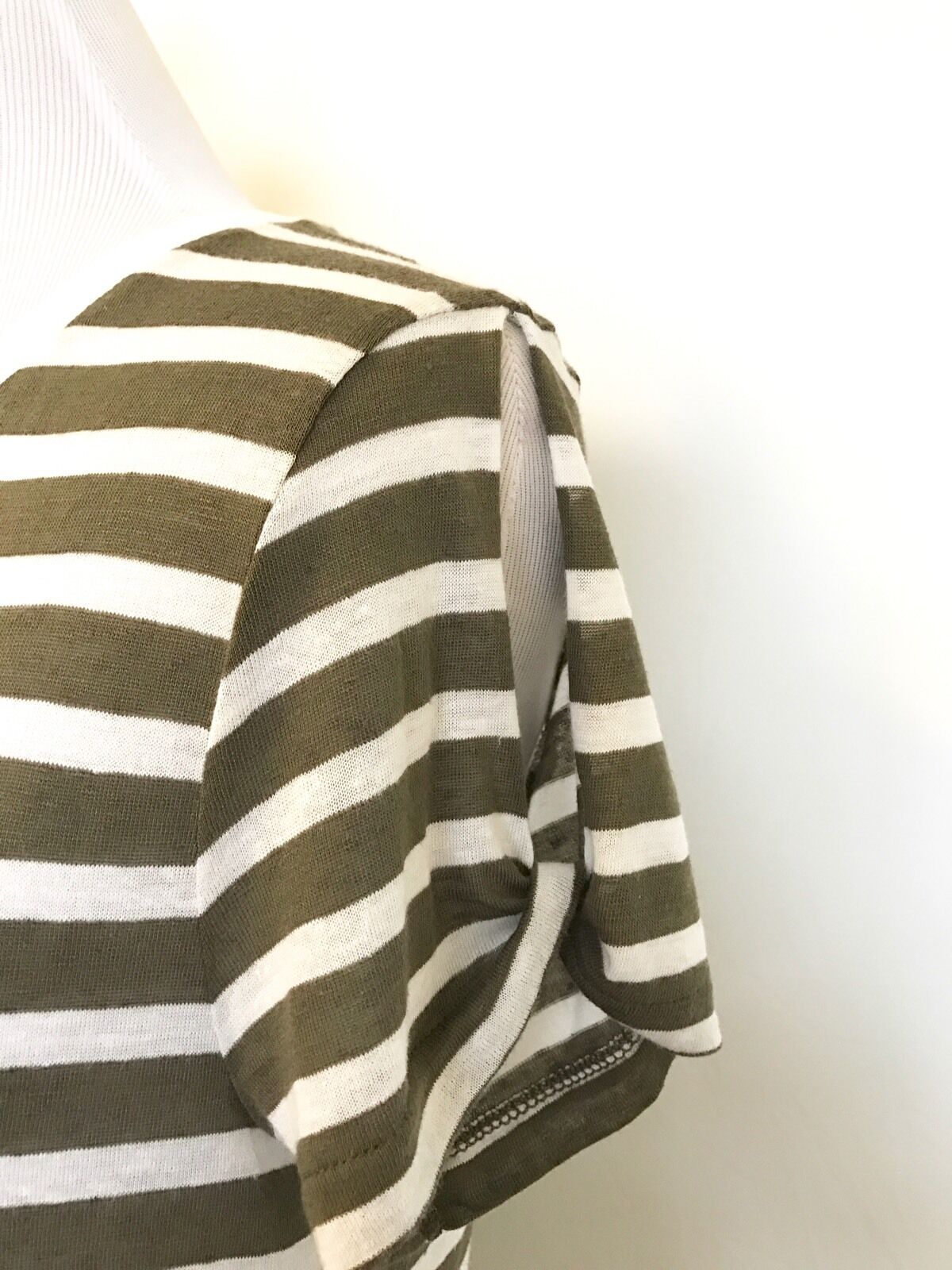 AllSaints Mazzy Khaki Stripe Linen Mix Tee NWT Retail $85 Price $36 Size S