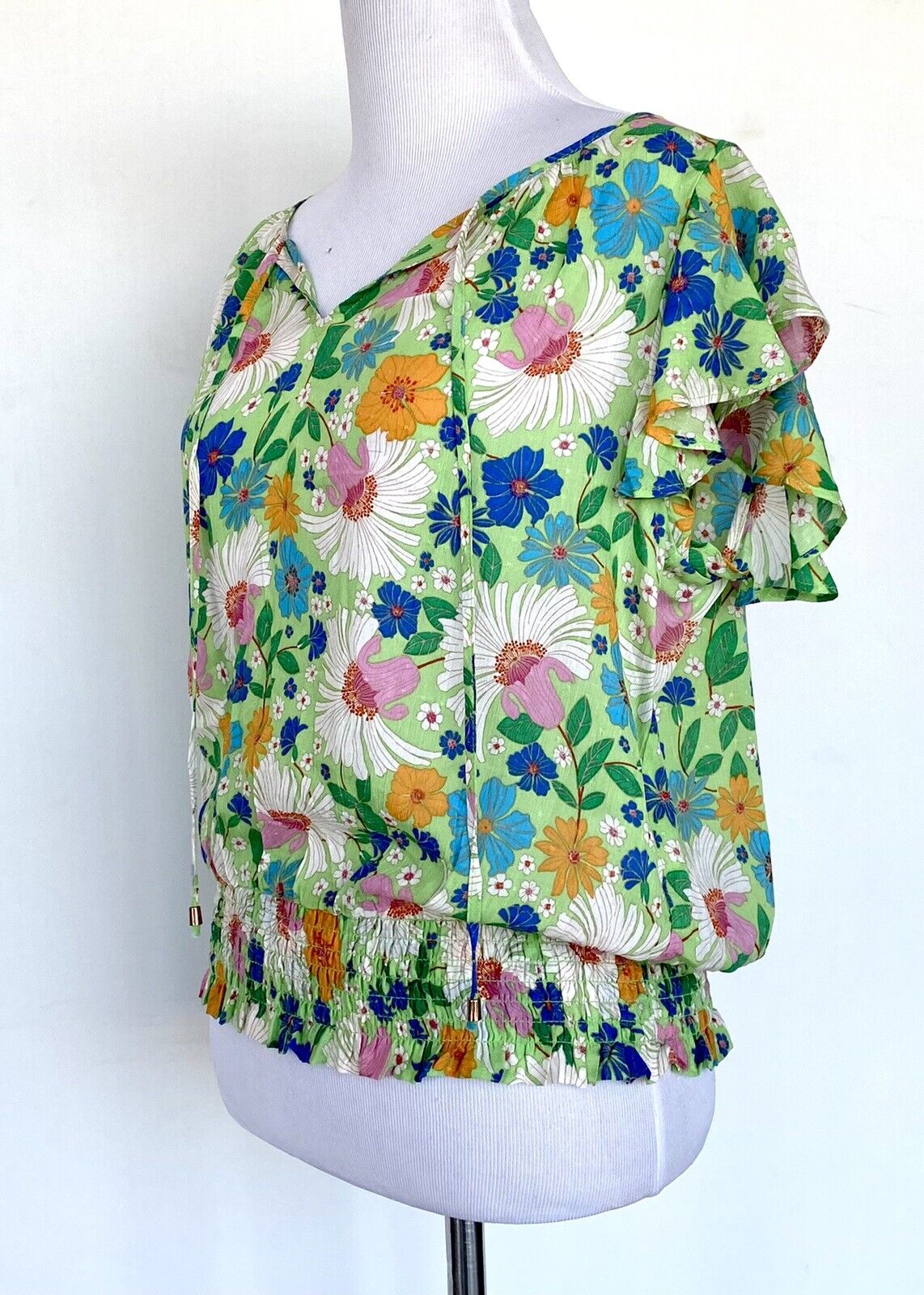 Rose and Olive green smocked Waist flutter sleeve top Price $46 XS