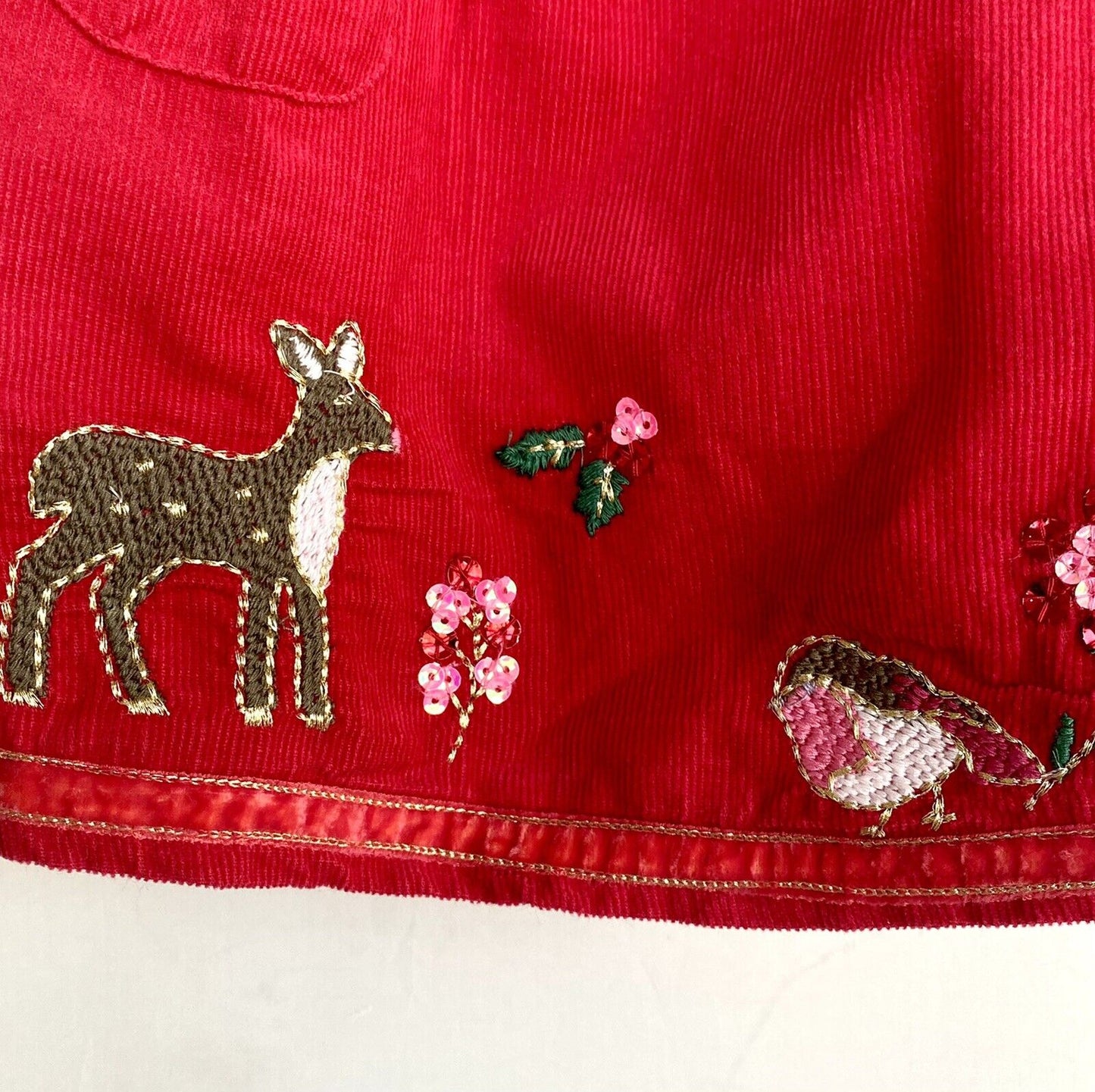 Monsoon London Cord Embroidered Dress 3-6M Appliqué Bird Deer Price $40
