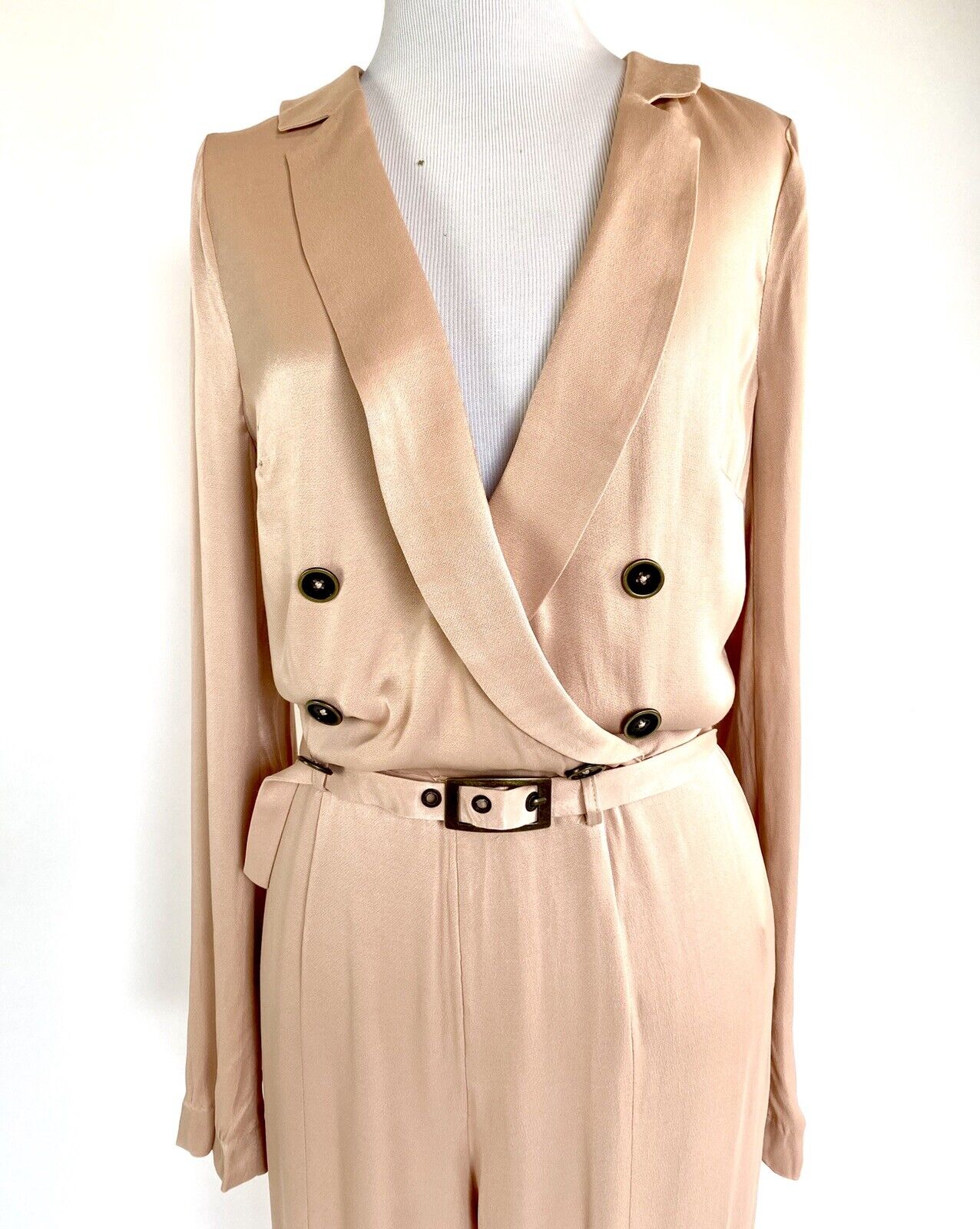 Free People Nude Mystic Tan Silky Jumpsuit. Sz 0 Retail $300 Price $98 NWT