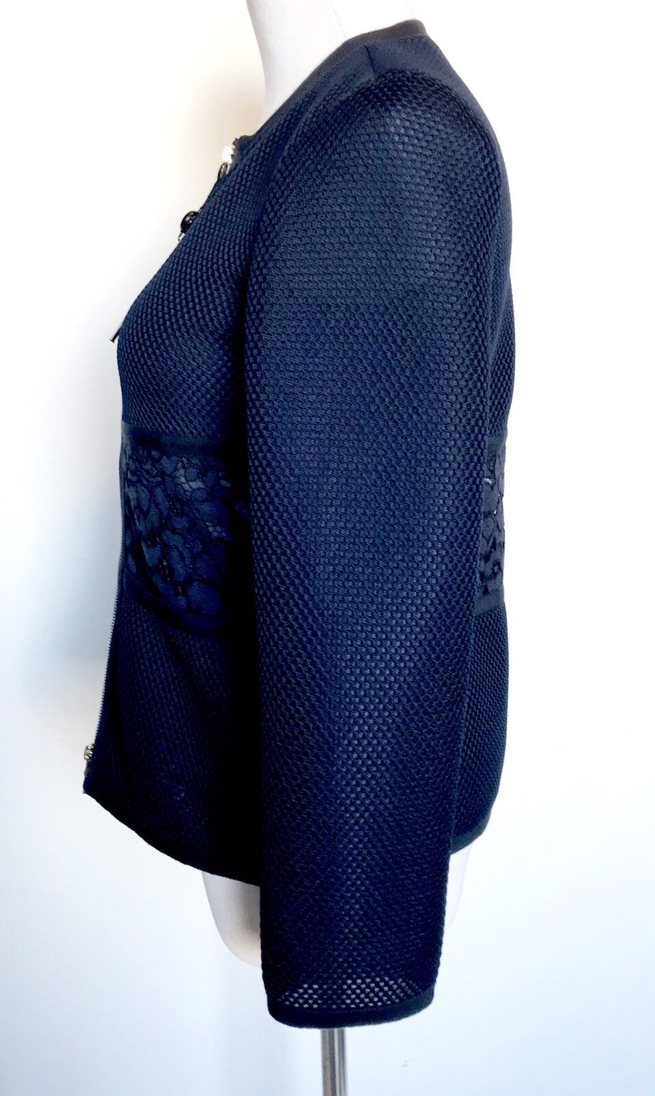 Carolina Herrera Navy Blue Lace Waist Jacket Retail $745 NWT Price $345 Size XS