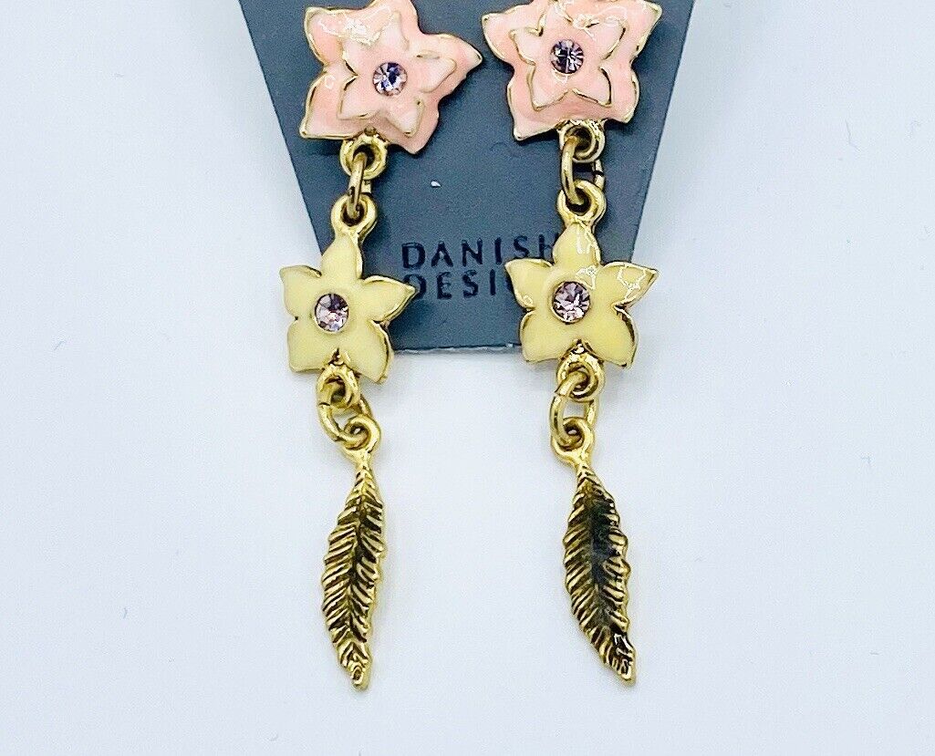 Pilgrim Jewelry Swarovski Crystal 14Ct Gold Plated  Earrings $12 Pink & Yellow