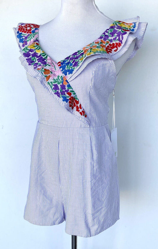 NWT J Marie embroidered  Merida romper Stripe size Medium Retail $88 Price $49
