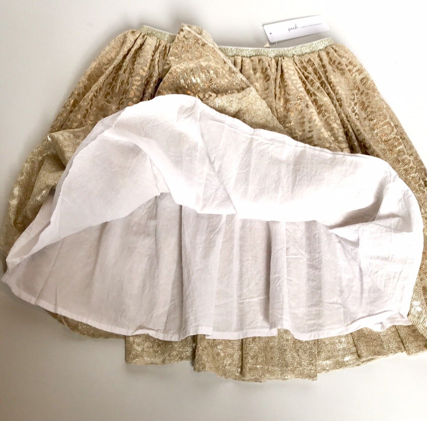 Peek Lilac Gold Mesh Skirt. NWT Age XL (12) Price $25.20 (Retail $42)