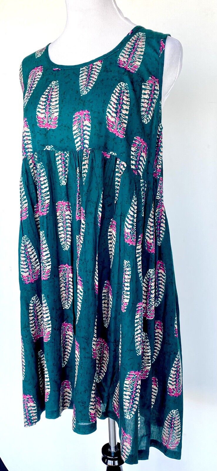 World Market Kaitlin Teal Feathers Sleeveless Dress / Cover Up S/M Price $29 NWT