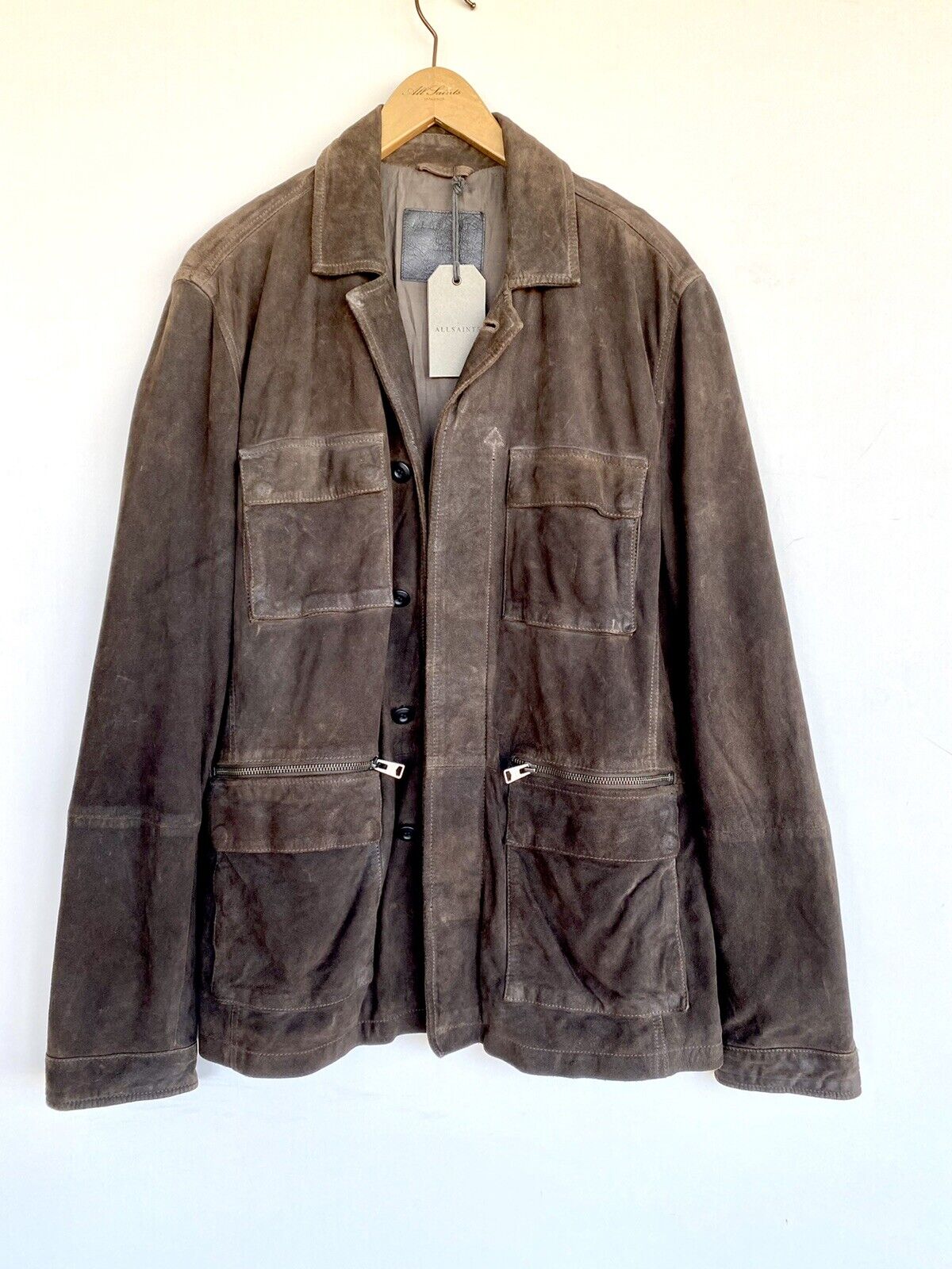 Allsaints Soft Leather Jacket L Retail $725 Price $320 Khaki Green