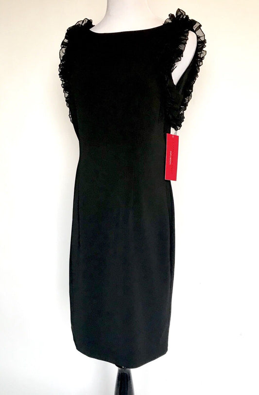 Carmen Marc Valvo Sz 8 Sheath Dress Black Ruffle Arms Retail $325 Price $148 NWT