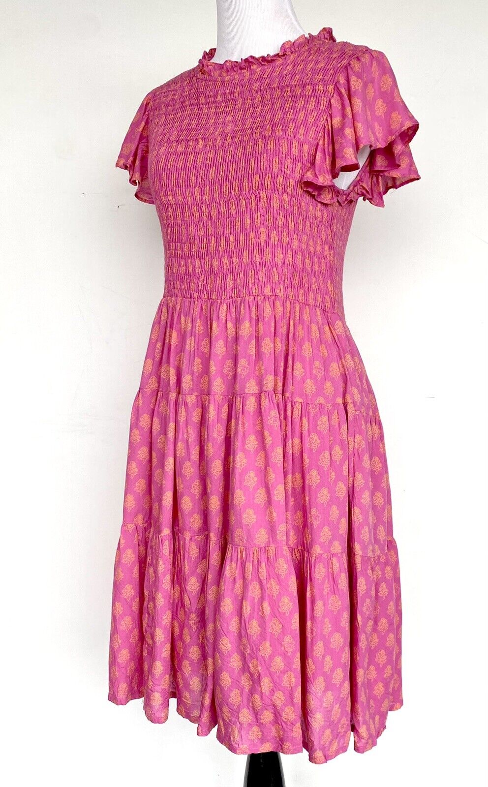 J Marie Mia Rose Smocked Ruched Tiered Dress size S Retail $168 Price $70 NWT