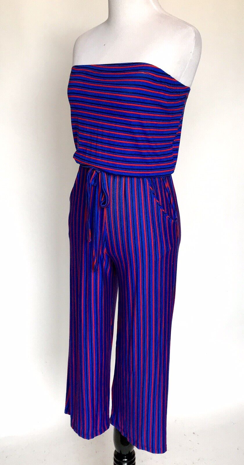 Velvet Torch Strapless Striped Jumpsuit Stretch Retail $78 Price $29 XS NWT